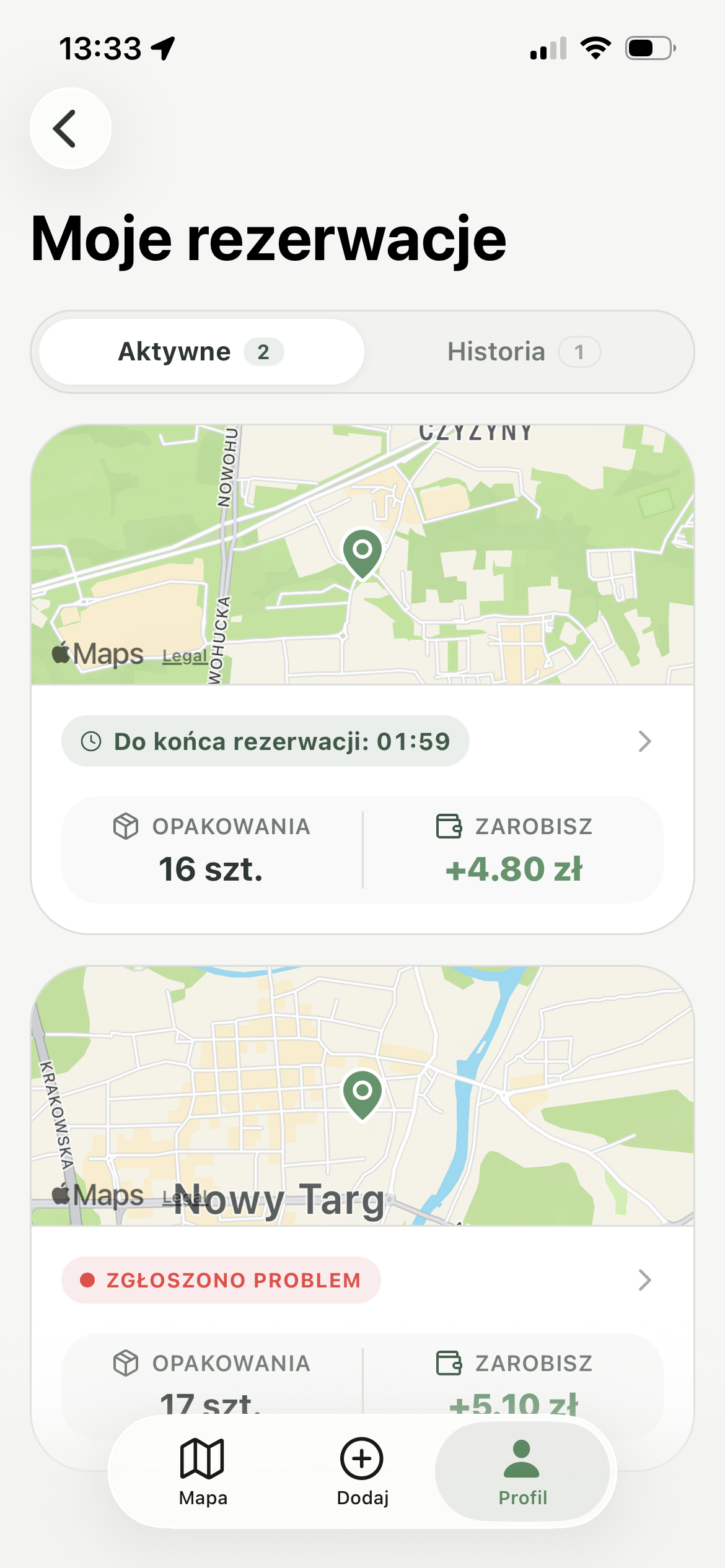 Zarządzanie rezerwacjami - ekran 1